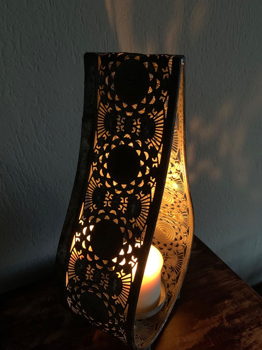 Portacandele: Windlicht aus Metall, orientalisch, silberfarben – Usato da Widen venduto da Lambert63