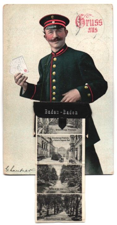 Cartoline postali: Leporello-AK Baden-Baden, Briefträger,  – Usato da Berlin venduto da bartko-reher