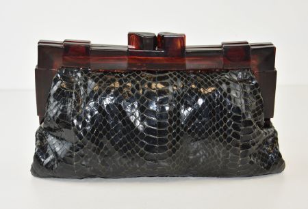 Antike Schlangenleder Handtasche Geldbörse Italy /schwarz