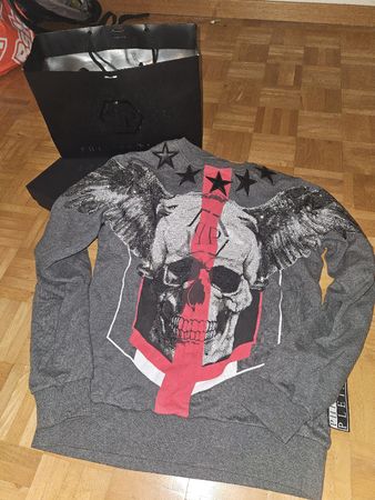 Philipp Plein Totenkopf Pulli Grösse M grau/rot