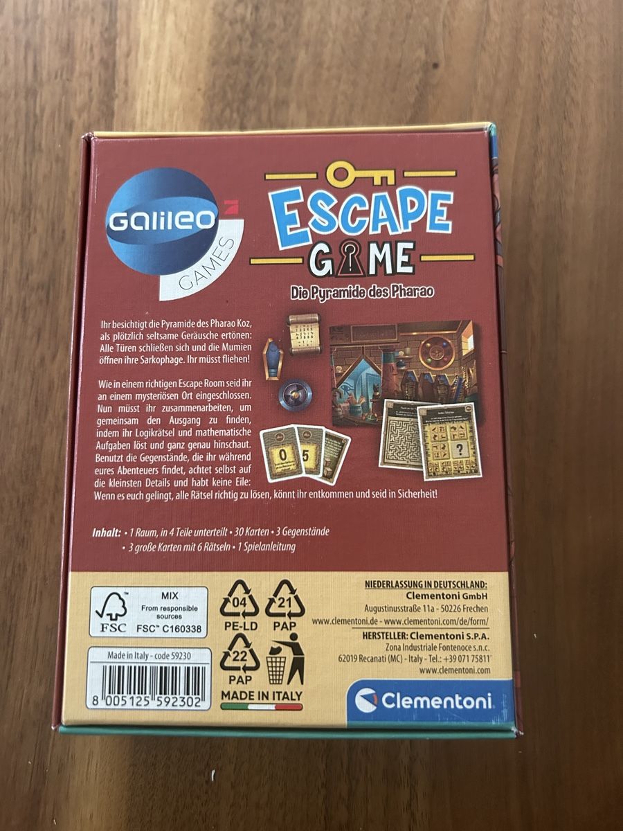 Clementoni Giochi: ESCAPE GAME Die Pyramide des Pharao – Nuovo (secondo la descrizione) da Luzern venduto da HuberRenat 1
