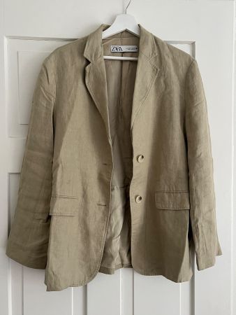 Zara Blazer Damen Gr. M Beige Leinen-Look