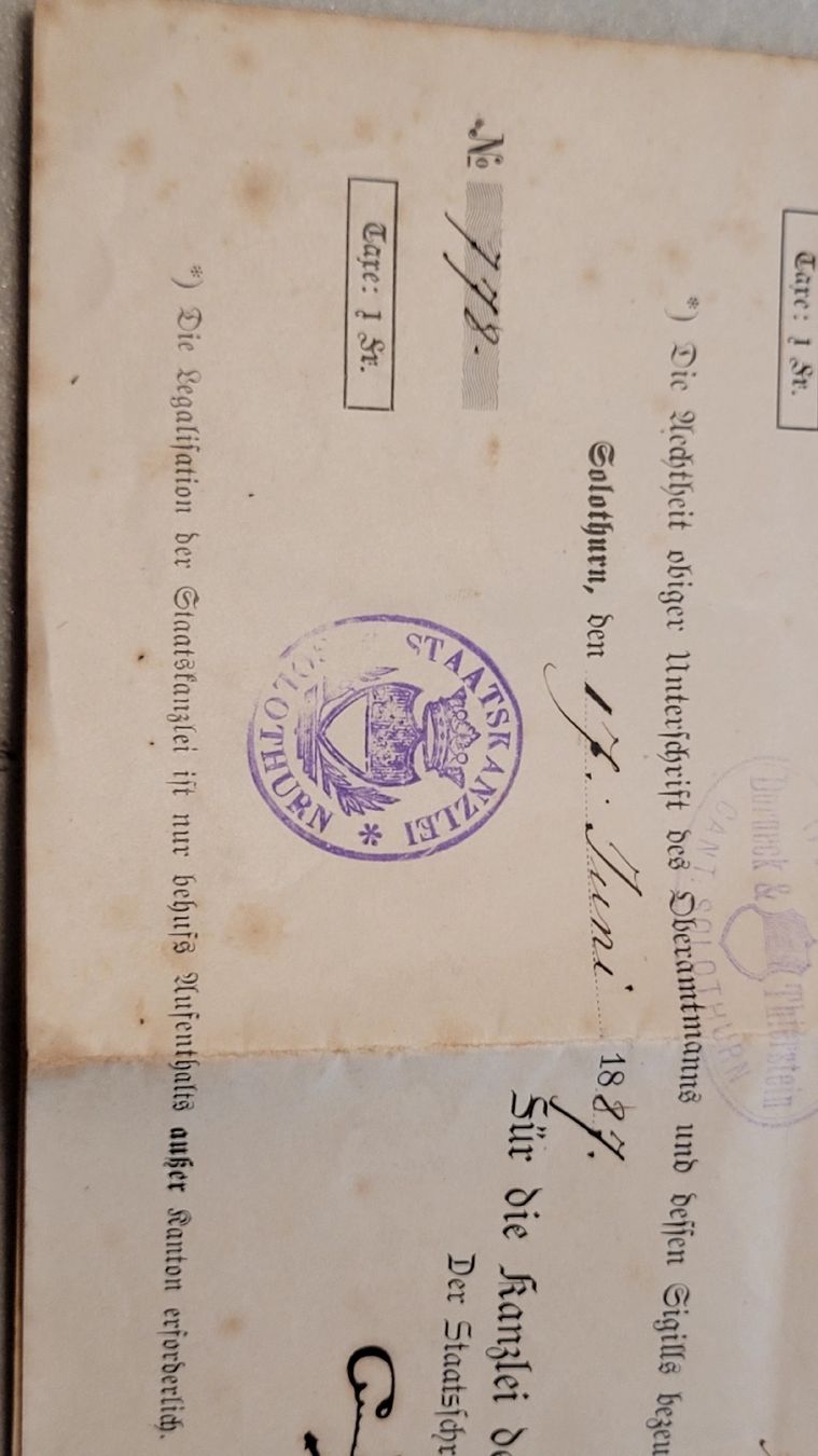 Dokumente: Heimat Schein Hochwald 1887 – Gebraucht aus nunningen von  2