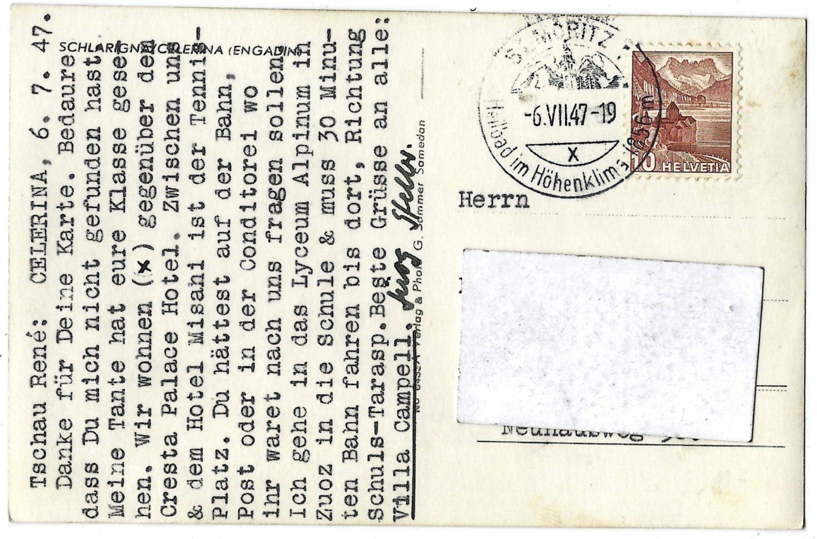 Cartes postales: SCHLARIGNAY  CELERINA  (ENGADIN) – D'occasion à Bütschwil par Jackson1A 1