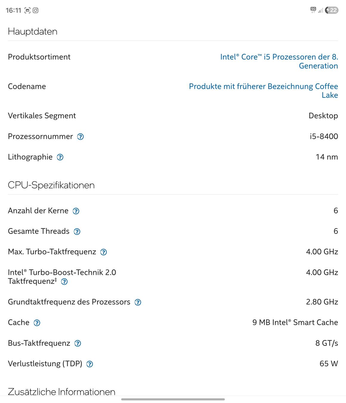 Intel Schede madri: Intel Core i5-8400 Prozessor – Usato da Riehen venduto da cosh 1