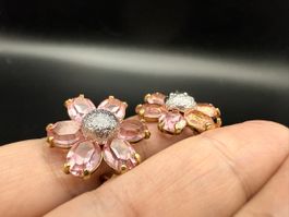 Elegante Vintage Ohrringe in Form einer rosa Blume, Kristall