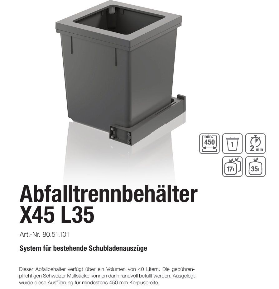 Müllex Abfalleimer: 073 Müllex Abfallsystem X45 L35 – Neu und originalverpackt aus Derendingen von Meisterstuecke 1
