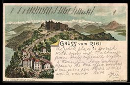 Litho Rigi, Ortsansicht mit Alpenpanoram