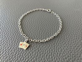 ♥️♣️♦️ Feines Armkettchen echt Silber mit Charm Spielkarten