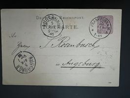 Deutsche Reichspost Postkarte 1885 Augsburg -Frankfurt(V827)