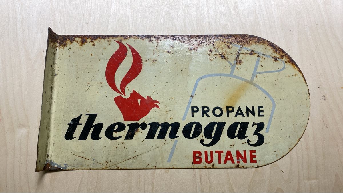 Insegne: Altes schöne Blechschild propane Thermogas – Usato da Seewen SO venduto da Nordic-Old-Fashion 1