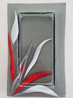 Edles Glastablett, Deko Tablett, grau rot weiss Design