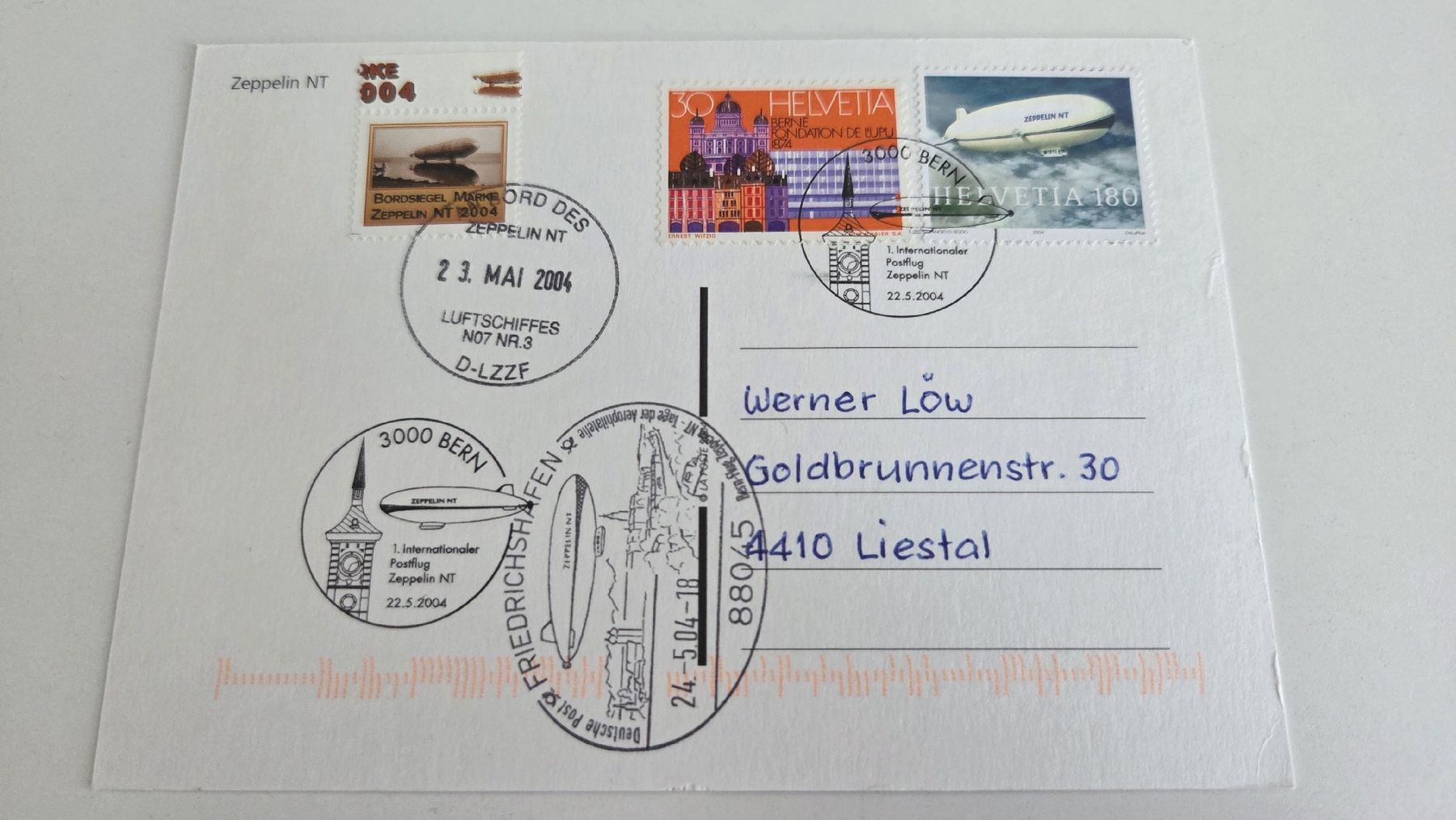 Tutti i francobolli: 2004 Zeppelin NT Flug 1. Postflug Bern auf FDC  Maximumkarte – Usato da Arni AG venduto da Moth68