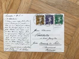 1913 Postkarte mit 123III + 124 + 125III