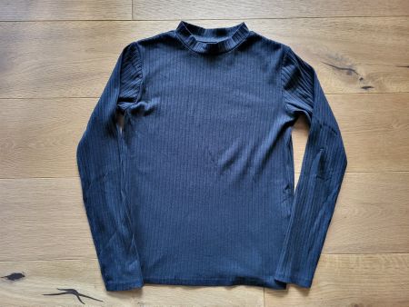 Pull noir côtelé col montant, M 18 ans, 164-170cm