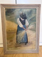Ölgemälde, Bäuerin mit Ähren, signiert H.S., Vintage!