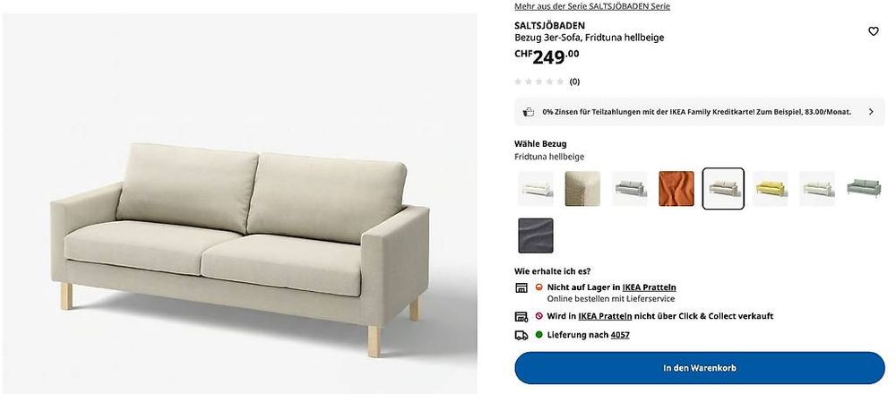 SALTSJÖBADEN Bezug 3er-Sofa, Fridtuna hellbeige (Neu und ...