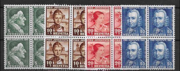 Tutti i francobolli: PJ141 - Pro Juventute 1941 bloc4 ** – Usato da Trélex venduto da Phil_Albert