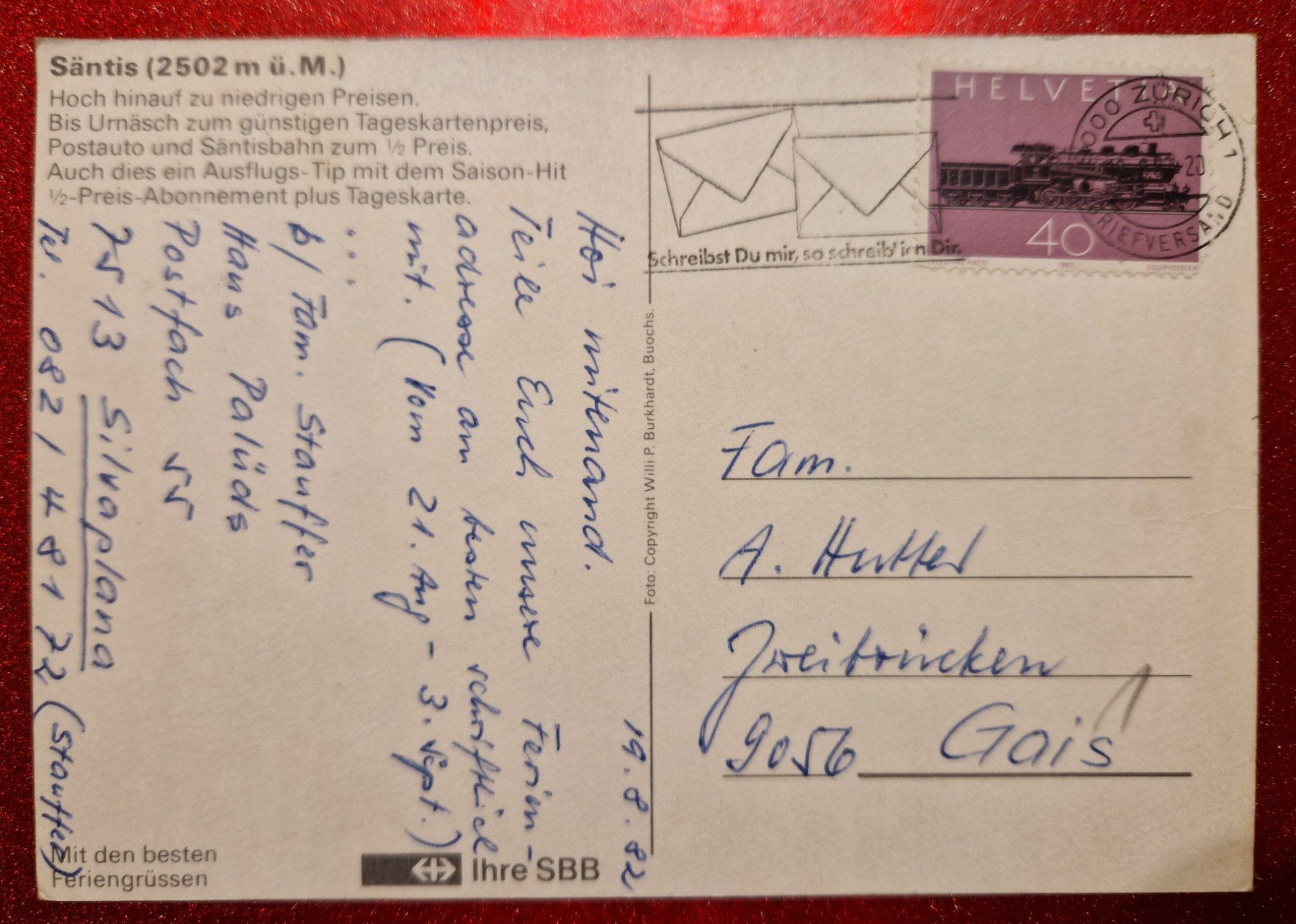 Cartoline postali: Säntis SBB 1982 – Usato da Melchnau venduto da Arthurius 1