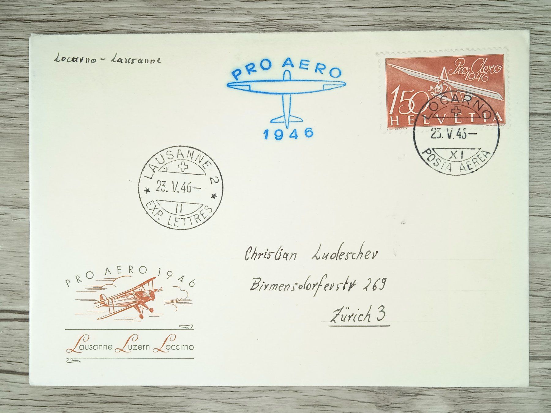 Tutti i francobolli: TR02 Enveloppe + Timbre Suisse 1946 – Usato da Cousset venduto da Patrick_Collections