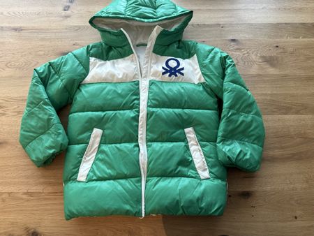 Benetton Kinder Winterjacke grün weiss mit Kapuze