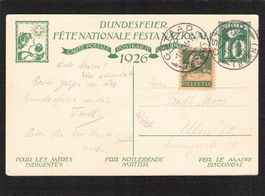 FDC Bundesfeierkarte 1926 , Nr. 44 , gel. 1 Vlll.1926