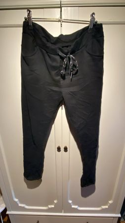 DAMENHOSE SAMTSTOFF,BLACK