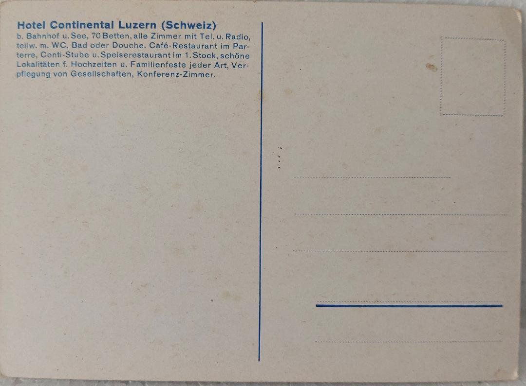 Cartoline postali: LUZERN - Hôtel Continental – Usato da Delémont venduto da Domdom1 1