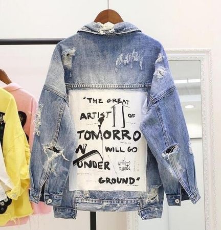 Jeansjacke mit Muster Oversize Gr M