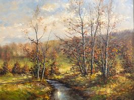 91.5cm breitx72cmhoch Ölgemälde H. Rütti Herbstlandschaft