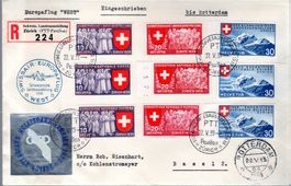 SWISSAIR EUROPAFLUG WEST 1939 SERIE 9 MARKEN SCHW. LANDESAUS
