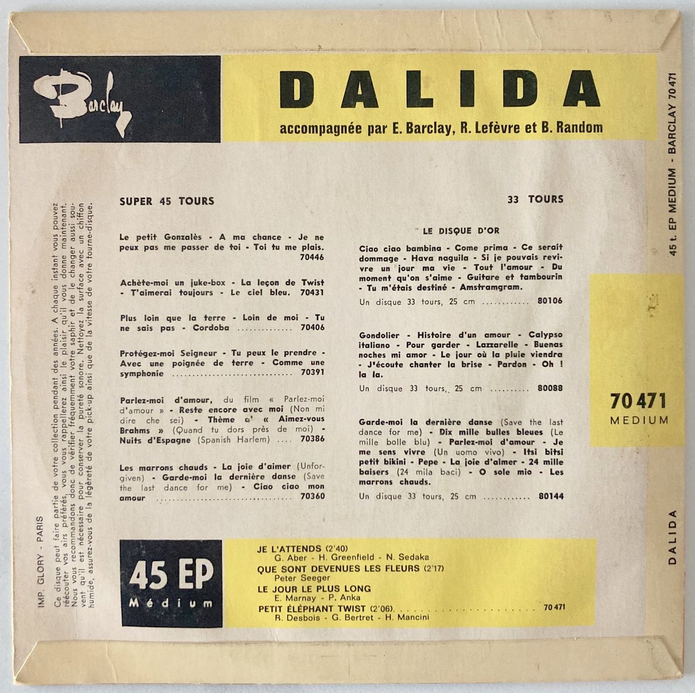 Schallplatten: DALIDA - JE L'ATTENDS – Gebraucht aus Bottens von hotter-than-hell 1