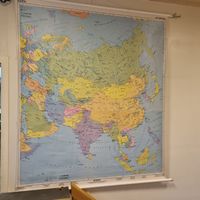 Vintage Weltkarte Schulwandbild Asien Landkarte