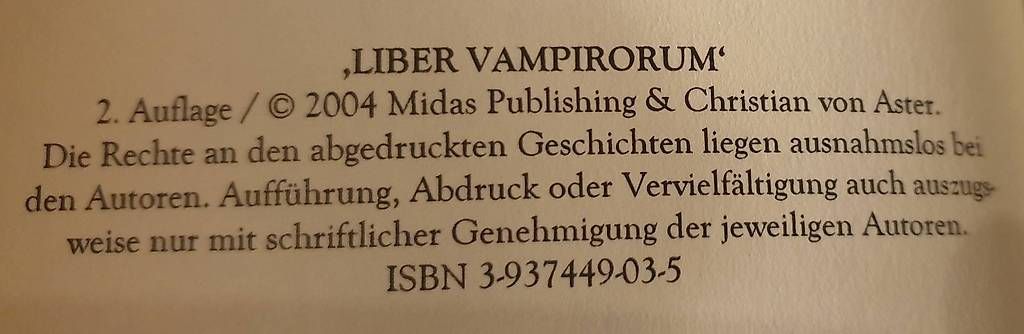 Libri: Liber Vampirorum - u. a. Christian von Aster – Usato da Othmarsingen venduto da Kamoff 2