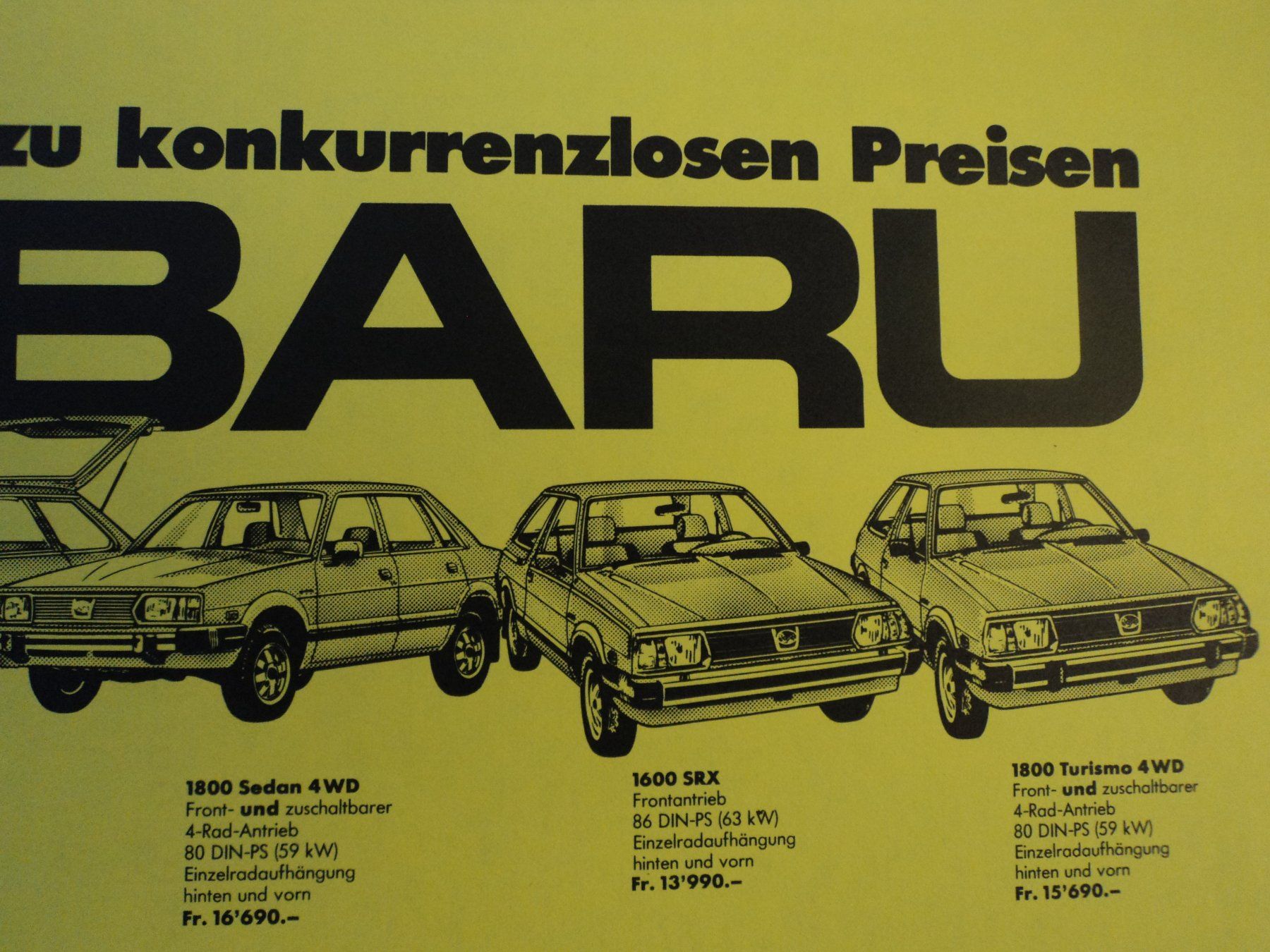 Subaru Documenti: Prospekt Subaru Jahresprogramm ca.1980 – Usato da Schwarzenburg venduto da modelCARama