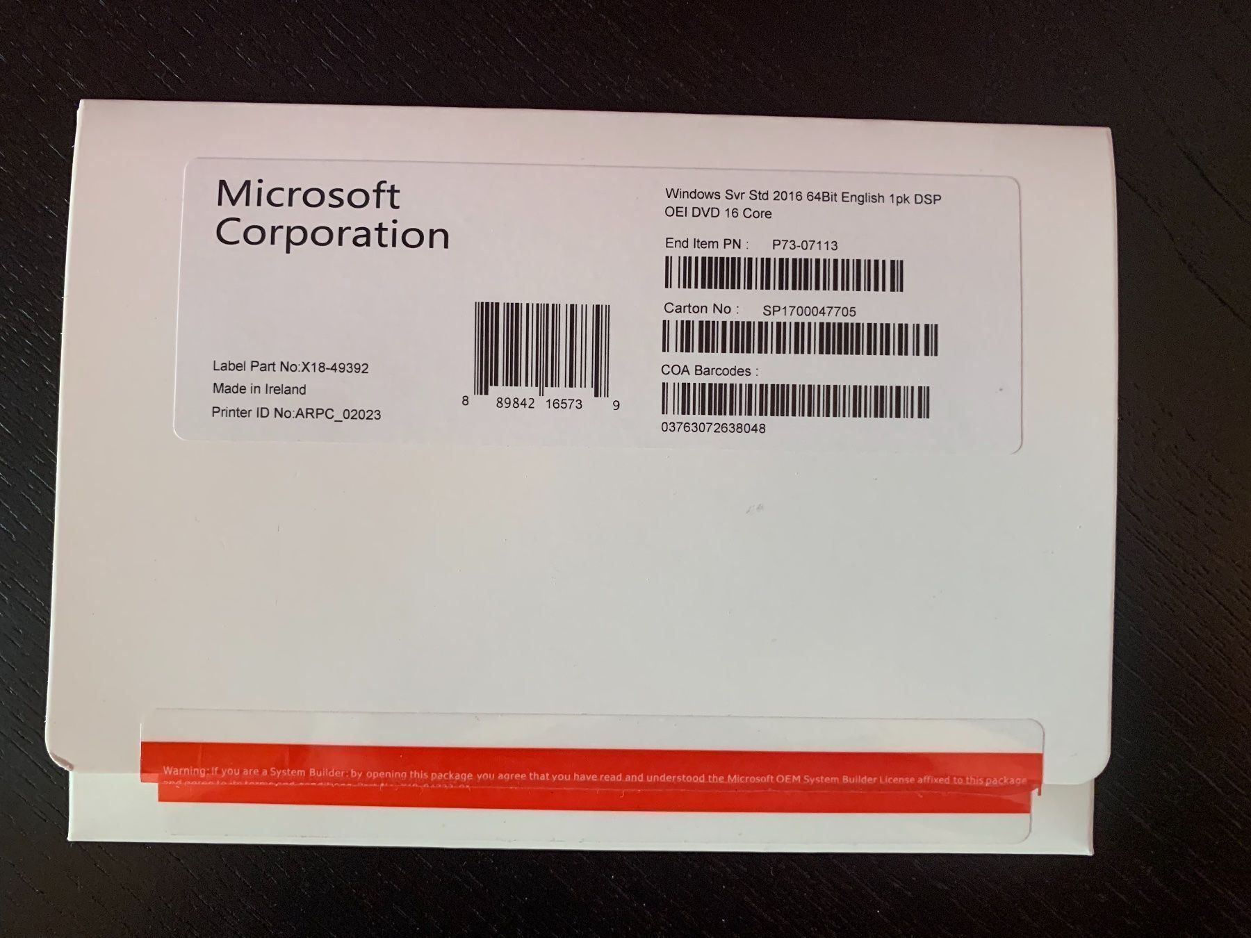 Microsoft Software: MS Windows Server 2016 Standard Edition – Gebraucht aus Bodio TI von The_Cyrenian