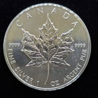 1 Unze Silber Kanada Maple Leaf 5$, 999/1000 Silber, 1989