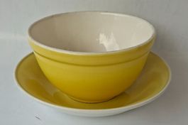 Rössler Schüssel mit Unterteller gelb ø 18+25cm Vintage