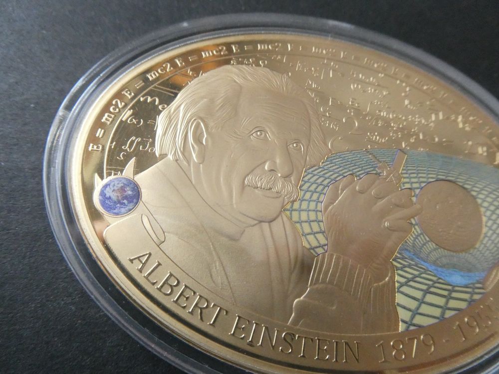 vergoldete Medaille PP 60/85 mm, Albert Einstein (Neu (gemäss ...