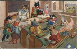 Antike Postkarte - Katzenklassenzimmer