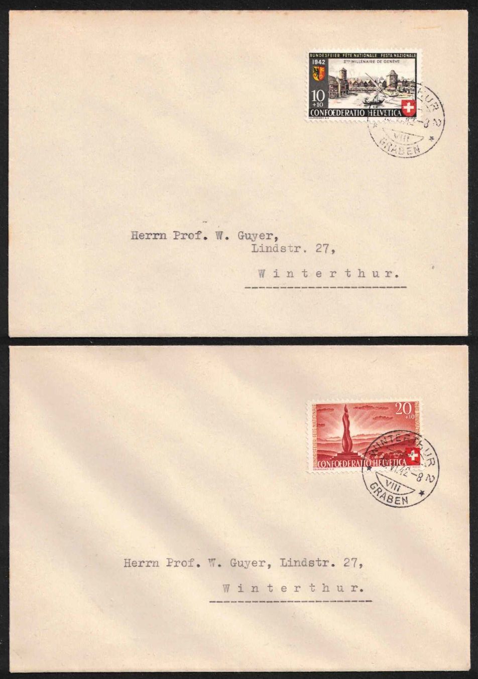 Tutti i francobolli: Pro Patria 1942 auf 2 FDC's – Nuovo (secondo la descrizione) da Nuglar venduto da Stamp88