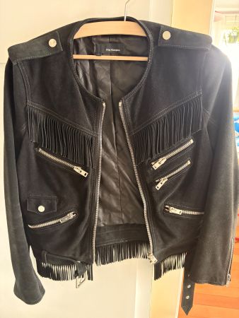 The Kooples Lederjacke mit Fransen schwarz Grösse M gebra...