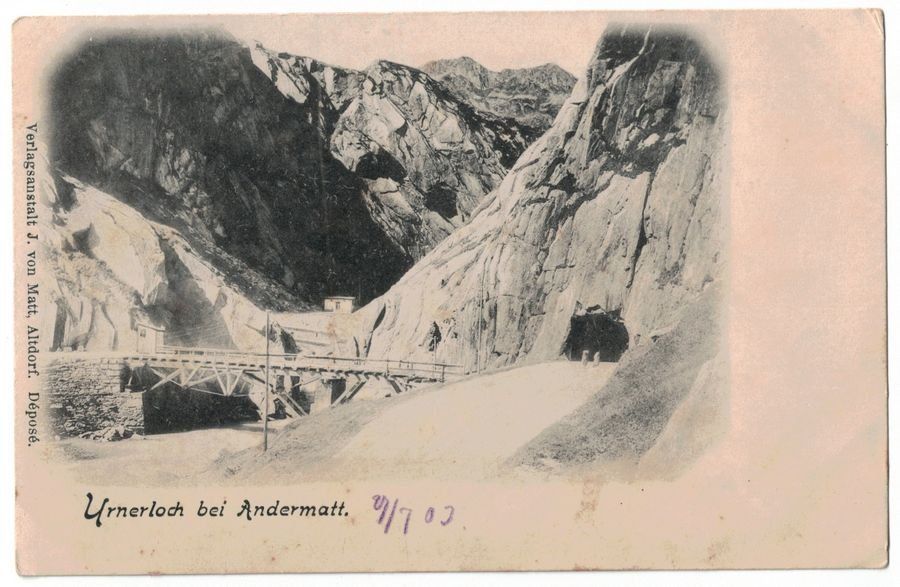 Cartoline postali: Urnerloch bei Andermatt, datiert 1903 – Usato da Frauenfeld venduto da POML