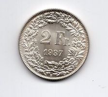 (1297) Schweiz, 2 Franken 1937, top stgl