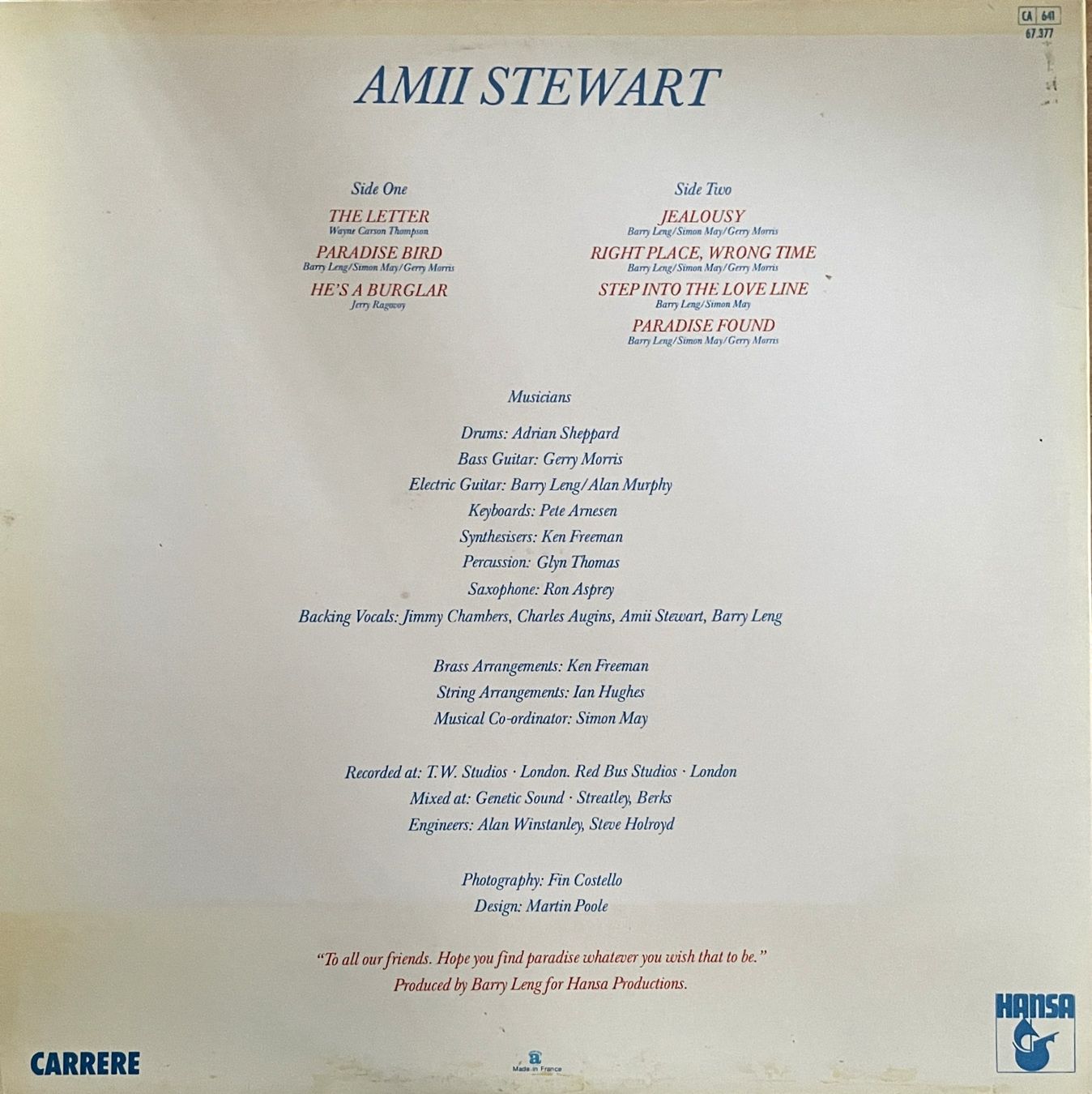 Schallplatten: Amii Stewart - Paradise Bird – Gebraucht aus Savagnier von Ne2065 2