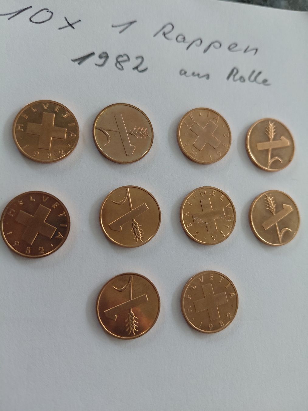Tutti le monete: 10 x 1 Rappen aus Rolle 1982 – Nuovo (secondo la descrizione) da Bonaduz venduto da topolino052 1