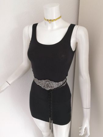 🤩ZARA TAILLEN-GÜRTEL SCHWARZ & STICKEREIEN SILBER NEU &D&GP