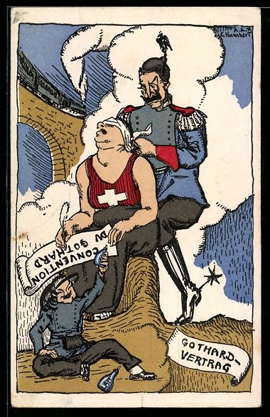 Cartoline postali: Schweiz, Gotthard Vertrag, Kaiser Wilhel – Usato da Berlin venduto da bartko-reher