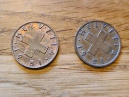 1 Rappen Münze, Jahr 1951, Glücksrappen