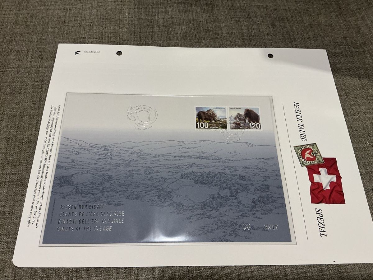 Tutti i francobolli: Sonderblatt "Riesen der Eiszeit" 2024 Sonderstempel Basel – Usato da Hedingen venduto da Juniswiss